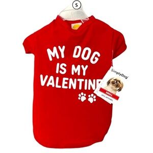 SimplyDog My Dog Is My Valentine Red and White Pet T-Shirt